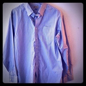 L.L.Bean Blue & White Striped Dress Shirt Size L